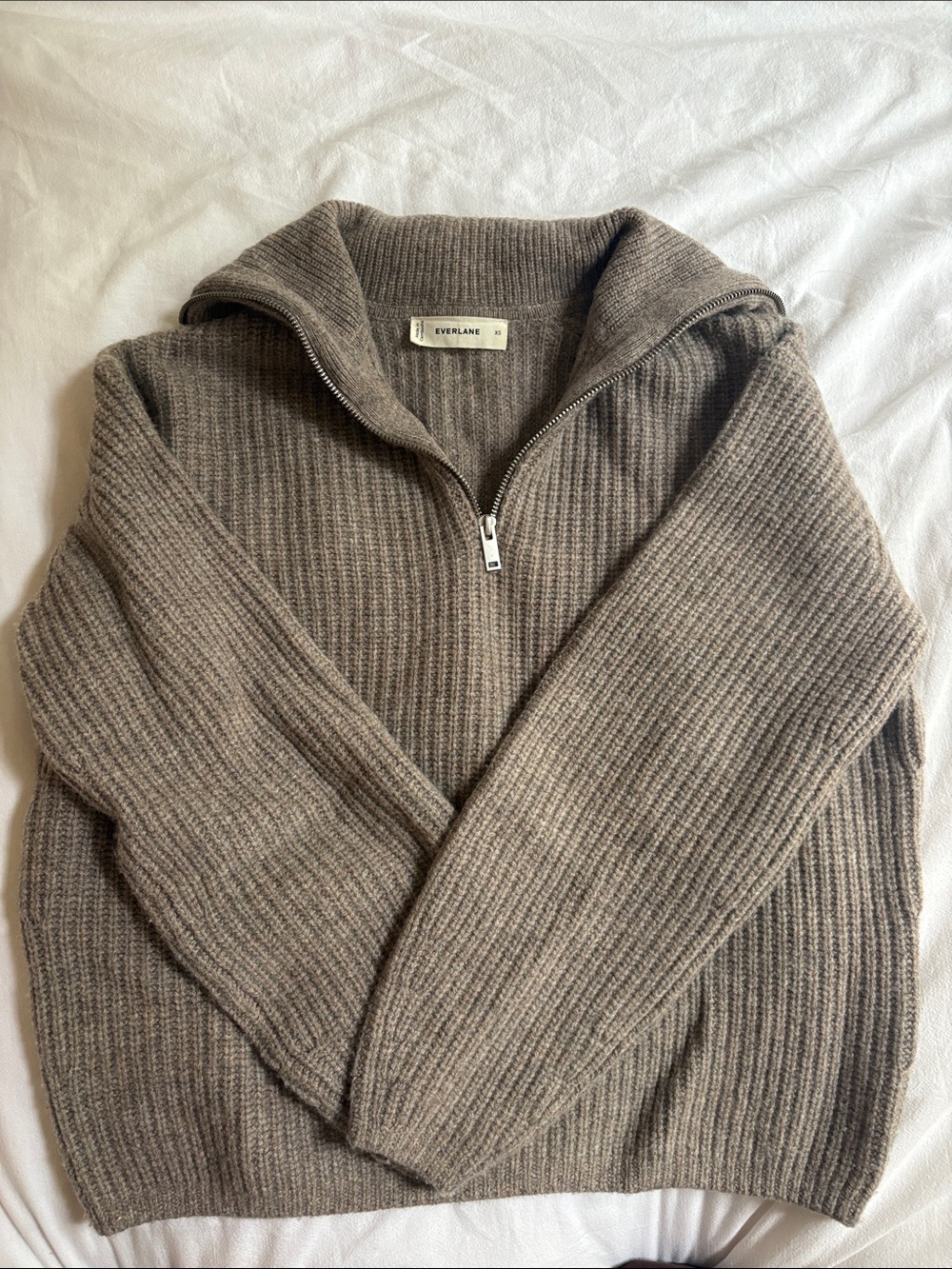Everlane Women’s Ribbed Quarter-Zip Sweater — Taupe